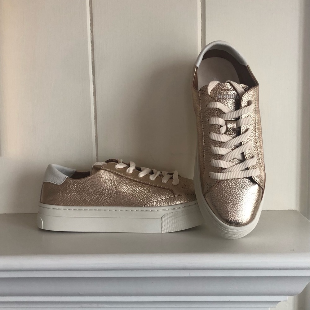 NEW SOLUDOS Ibiza Platform Rose Metallic Sneakers - Picture 5 of 16